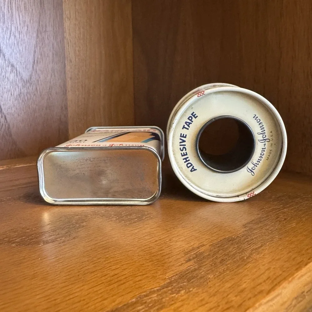 Vintage Johnson & Johnson Band Aid Plastic Bandages & Adhesive Tape Metal Tins
